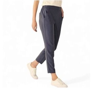 Nine West Women's Navy Blue Pants Elastic Waist Straight Crop Pull-on Trouser XL